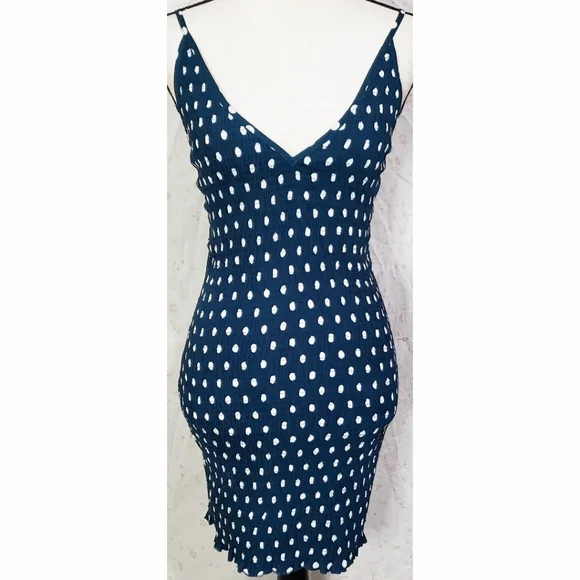 blue polka dot bodycon dress Long Flared Sleeve Drape Detail Mini Bodycon Dress In Blue Polka Dot | EGO US